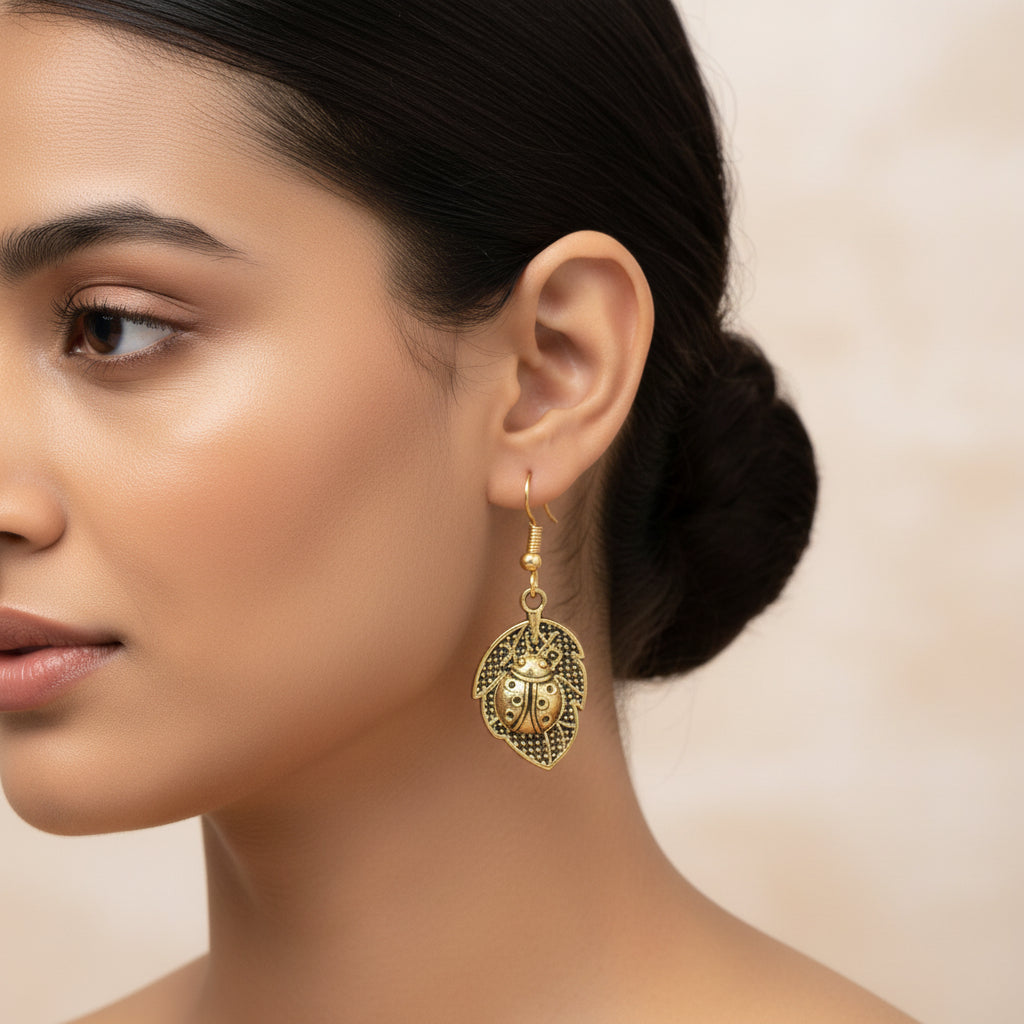 Carved Charm Dangler earrings (White) Beetle bling dangler earrings Combo set