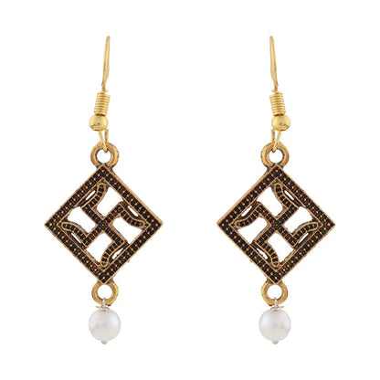 Carved Charm Dangler earrings (White) Floral Swirl stud earrings (Silver) Combo set