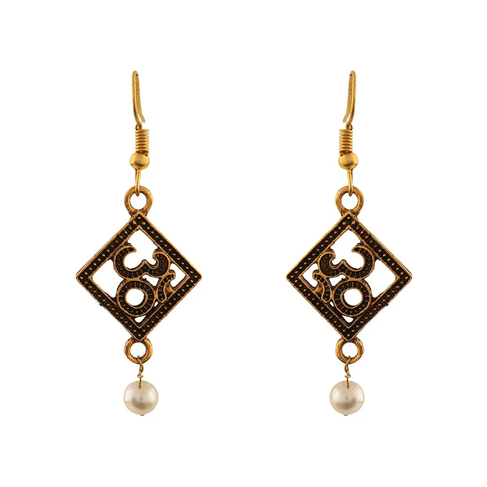 Carved Charm Dangler earrings (White) Eternal om dangler earrings Combo set
