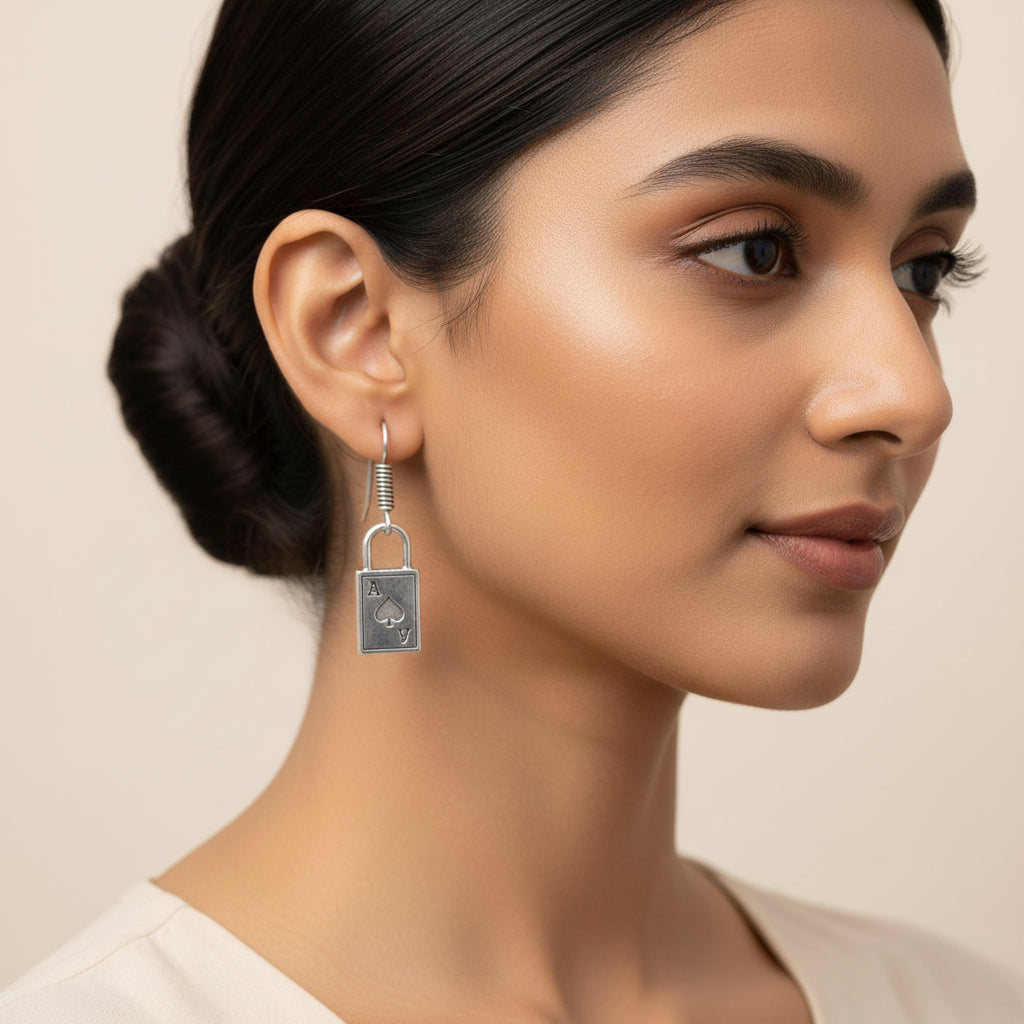 Carved Charm Dangler earrings (White) The Vault dangler earrings (Silver) Combo set