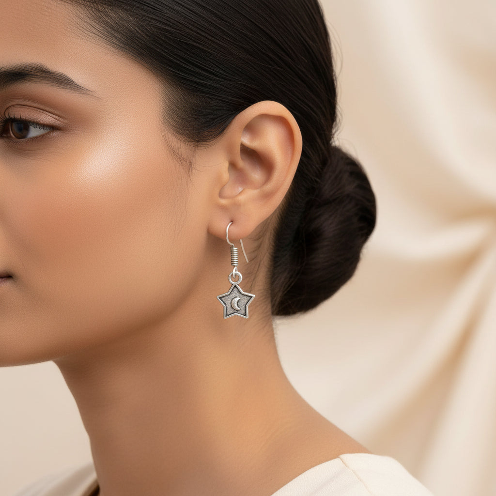 Royal Triple Bell Layered Jhumka Earring (Dark Maroon) You're a star dangler earrings (Silver) Combo set