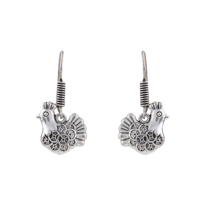 Leaf Cascade jhumki earrings (Red) Rooster radiance dangler earrings (Silver) Combo set