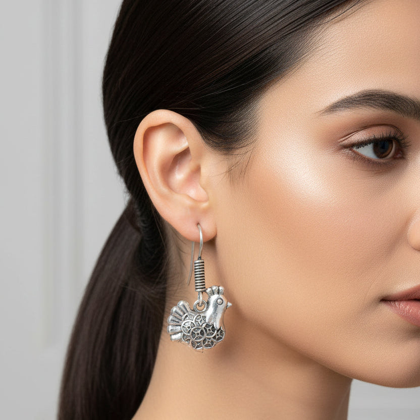 Royal Triple Bell Layered Jhumka Earring (Black) Rooster radiance dangler earrings (Silver) Combo set