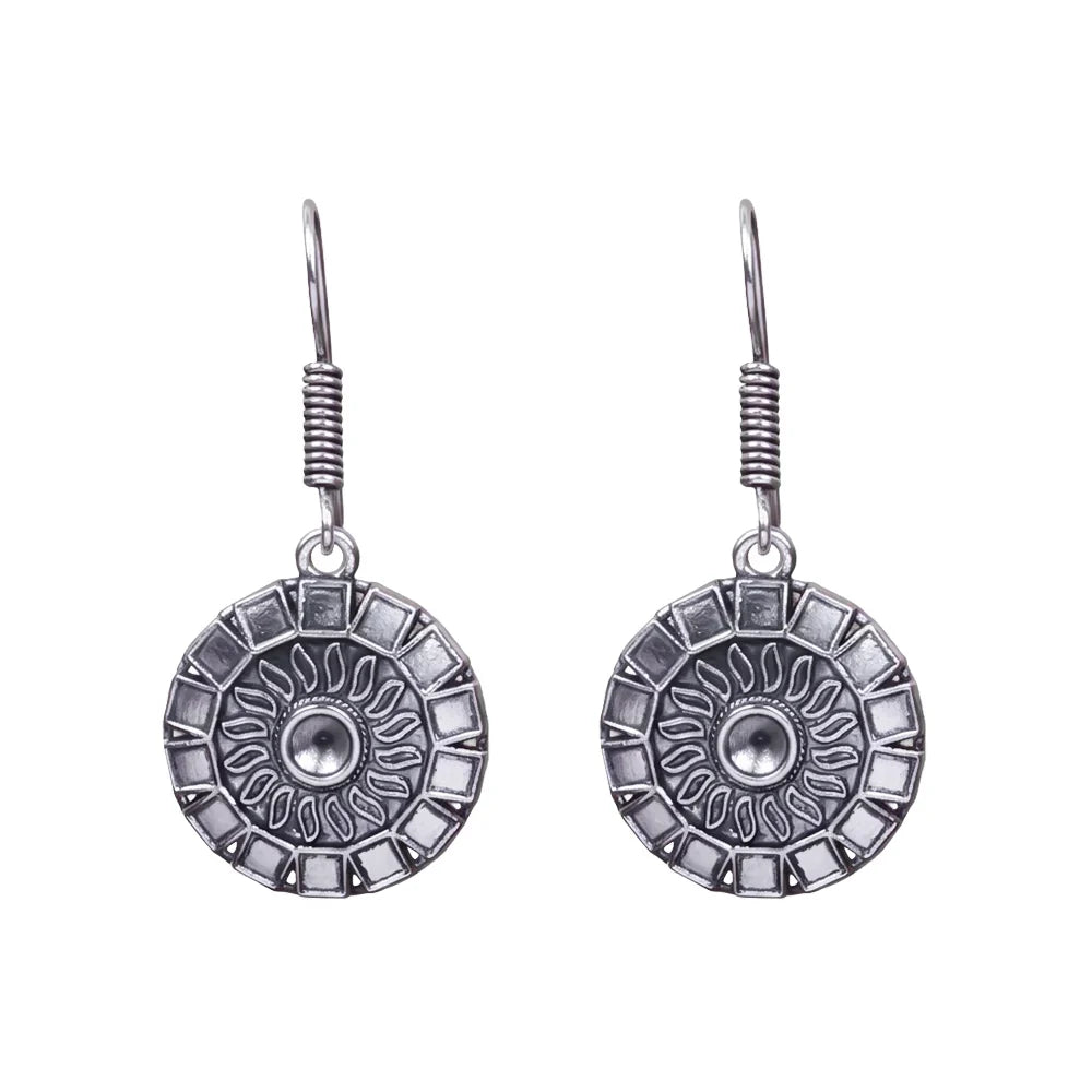Carved Charm Dangler earrings (White) Sunrise Shaped Silver Polished Oxidised Danglers Combo set