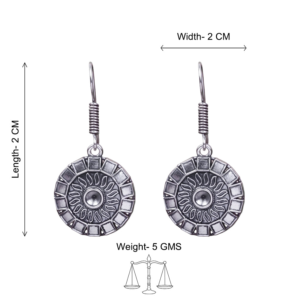 Carved Charm Dangler earrings (White) Sunrise Shaped Silver Polished Oxidised Danglers Combo set
