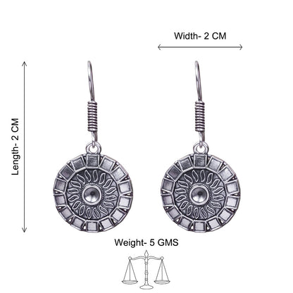 Carved Charm Dangler earrings (White) Sunrise Shaped Silver Polished Oxidised Danglers Combo set