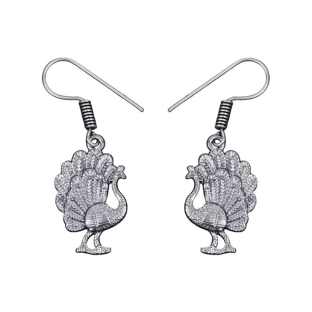 Royal Triple Bell Layered Jhumka Earring (Black) Peacock royale dangler earrings (Silver) Combo set