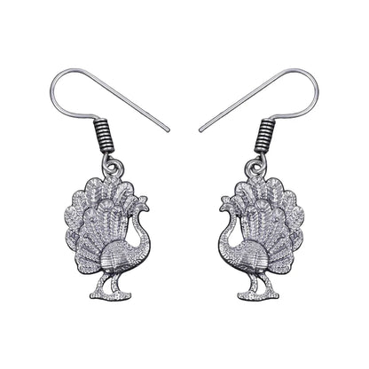 Royal Triple Bell Layered Jhumka Earring (Black) Peacock royale dangler earrings (Silver) Combo set