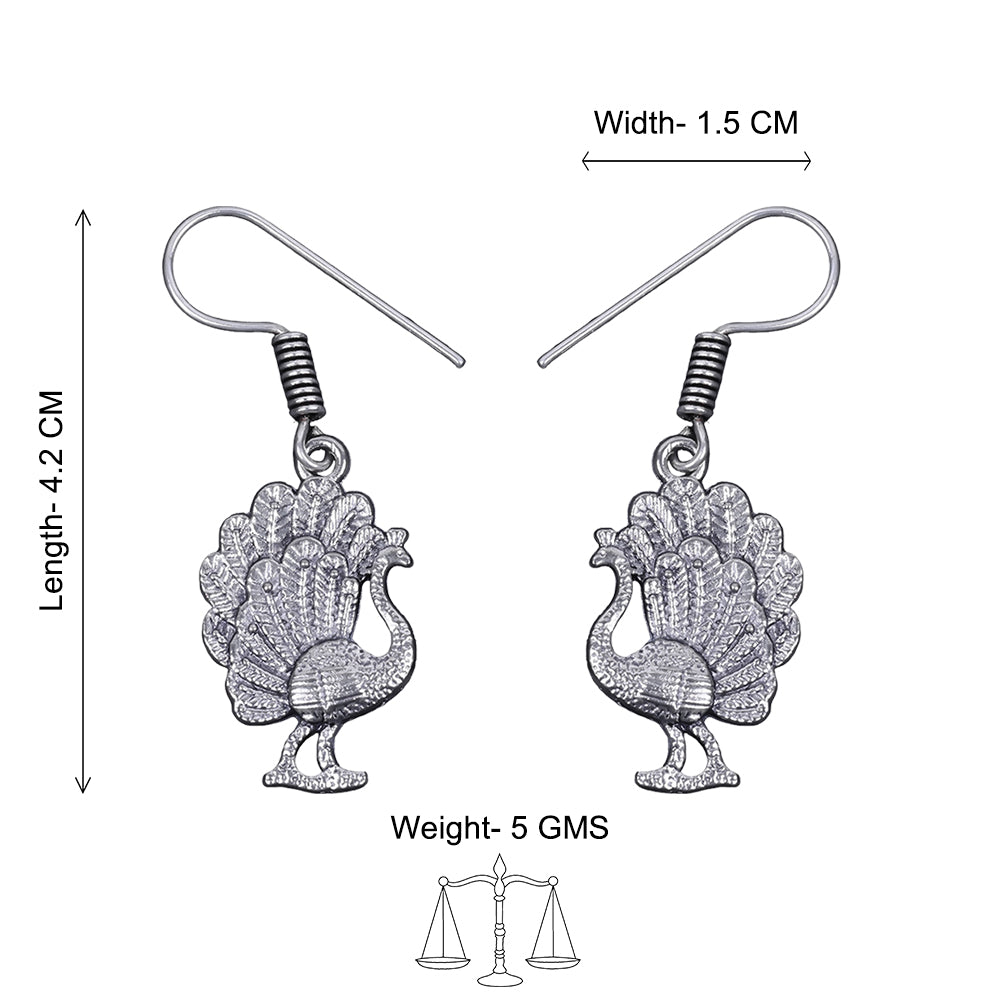 Royal Triple Bell Layered Jhumka Earring (Black) Peacock royale dangler earrings (Silver) Combo set
