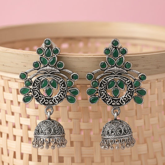 Mughal majesty jhumka earrings (Green)