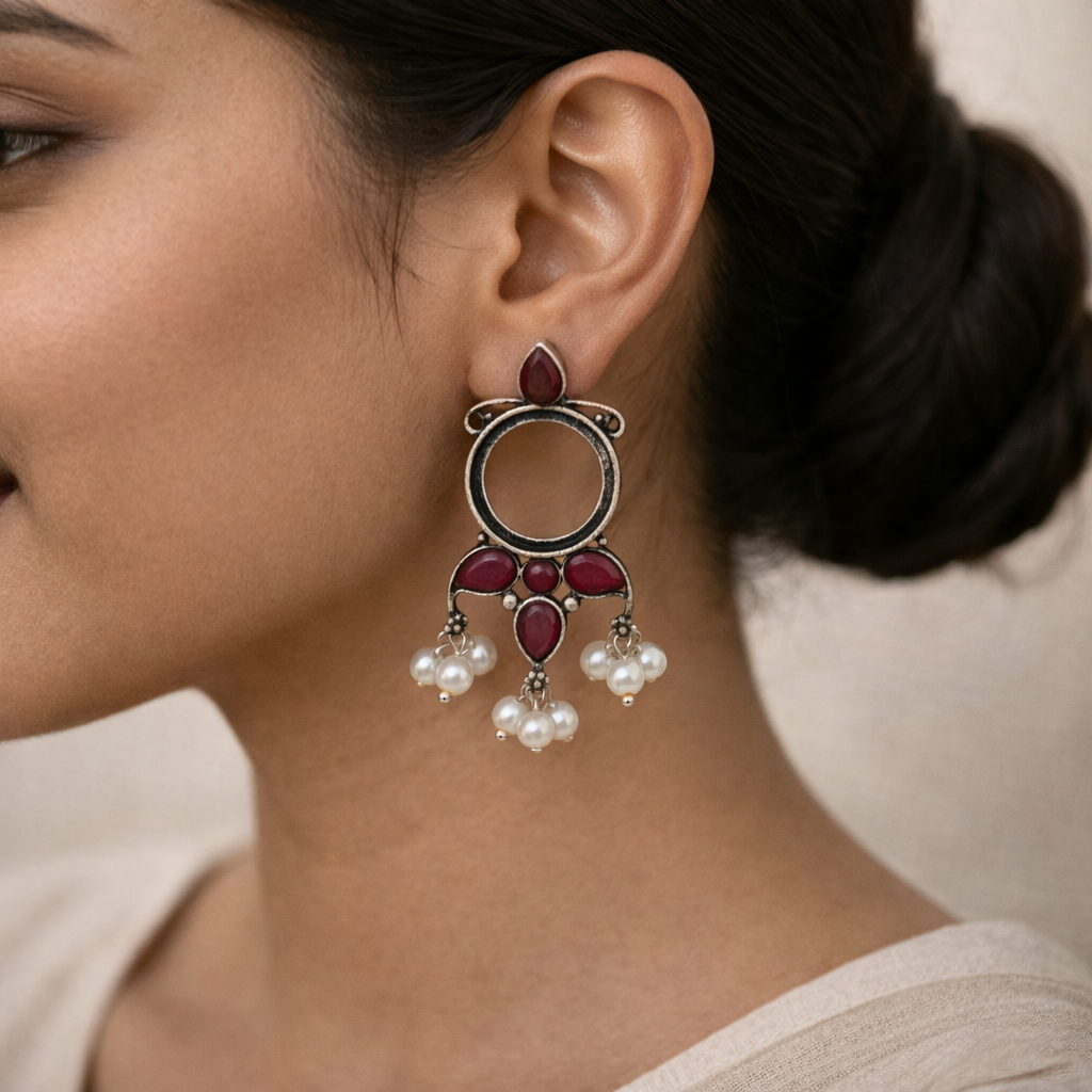Peacock glow stone studded dangler earrings &Loop dot stud earrings Combo set for Women and Girl