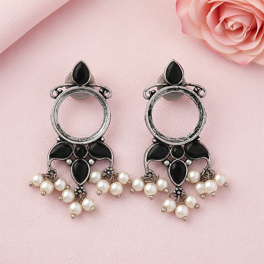 Loop dot stud earrings (Black)