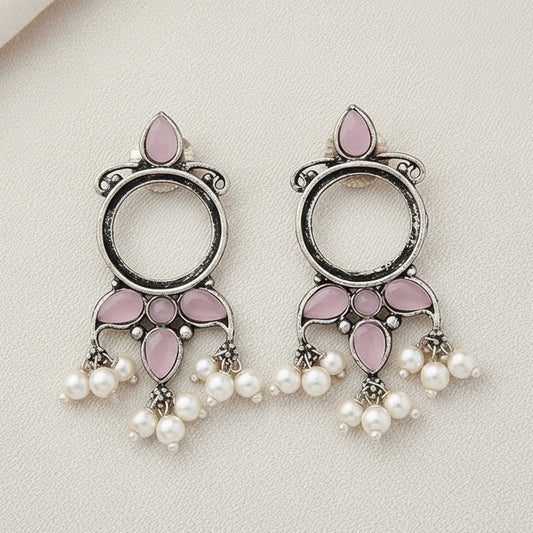 Loop dot stud earrings (Baby Pink)