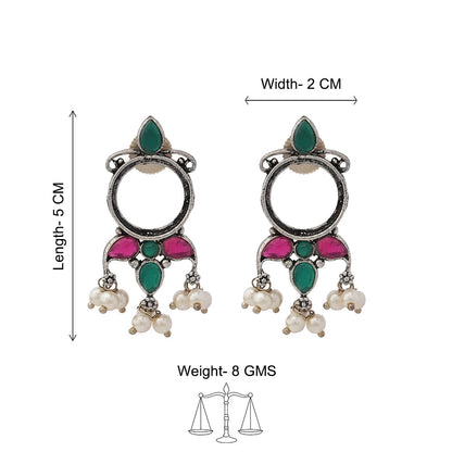 Peacock glow stone studded dangler earrings & Loop dot stud earrings Combo set