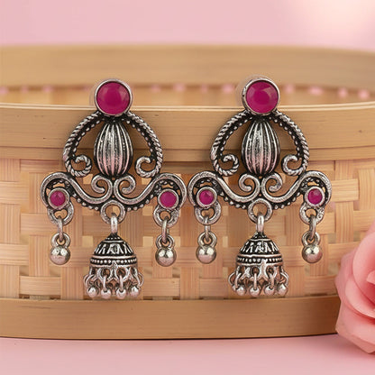 Swirly strings jhumki earrings (Red)