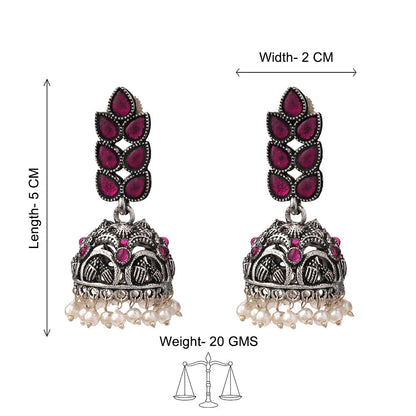 Leaf Cascade jhumki earrings (Red) Pearl Prestige hoop earrings (White) Combo set