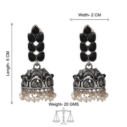 Carved Charm Dangler earrings (White) Leaf Cascade jhumki earrings (Black) Combo set