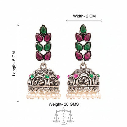Royal Triple Bell Layered Jhumka Earring (Black) Leaf Cascade jhumki earrings (Multicolored) Combo set