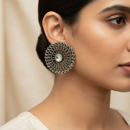 Carved Charm Dangler earrings (White) Charming Chakra stud earrings (White) Combo set