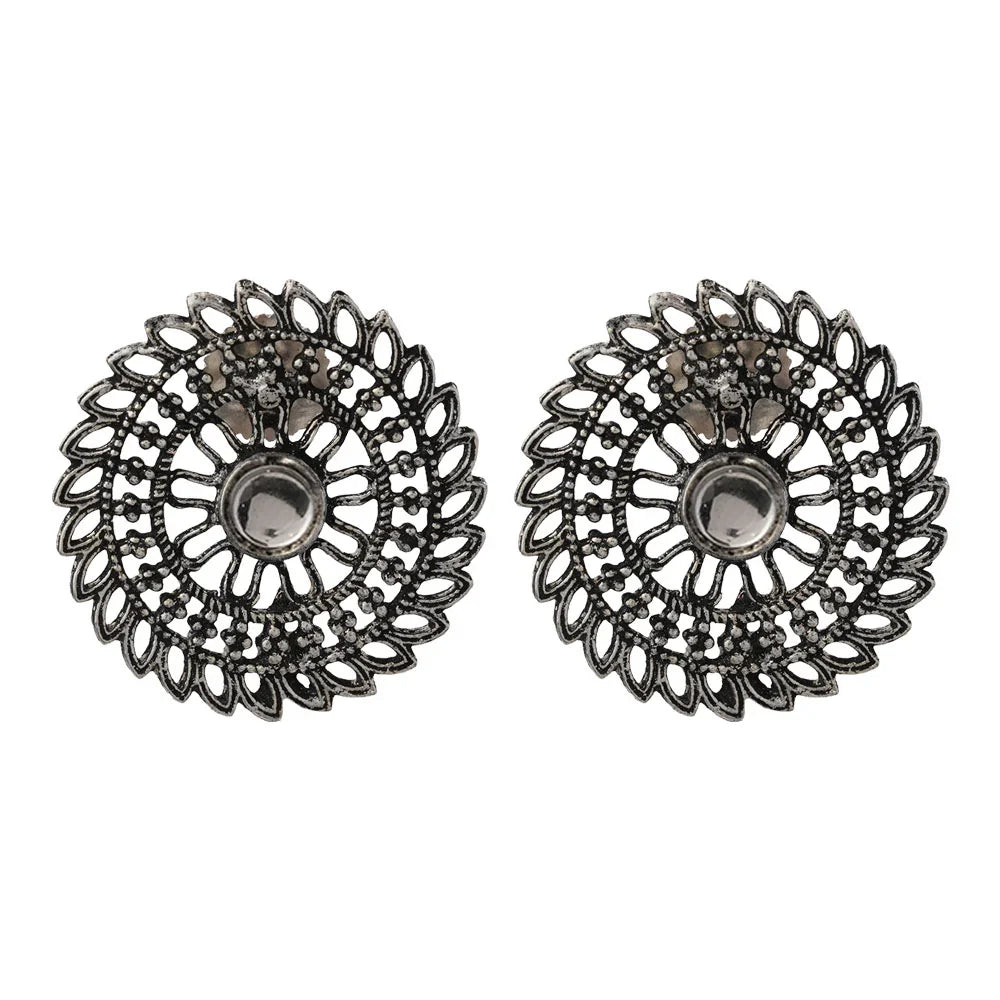 Carved Charm Dangler earrings (White) Charming Chakra stud earrings (White) Combo set