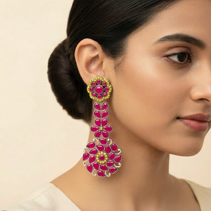 Blossom Cascade stone studded dangler earrings (Multicolored)