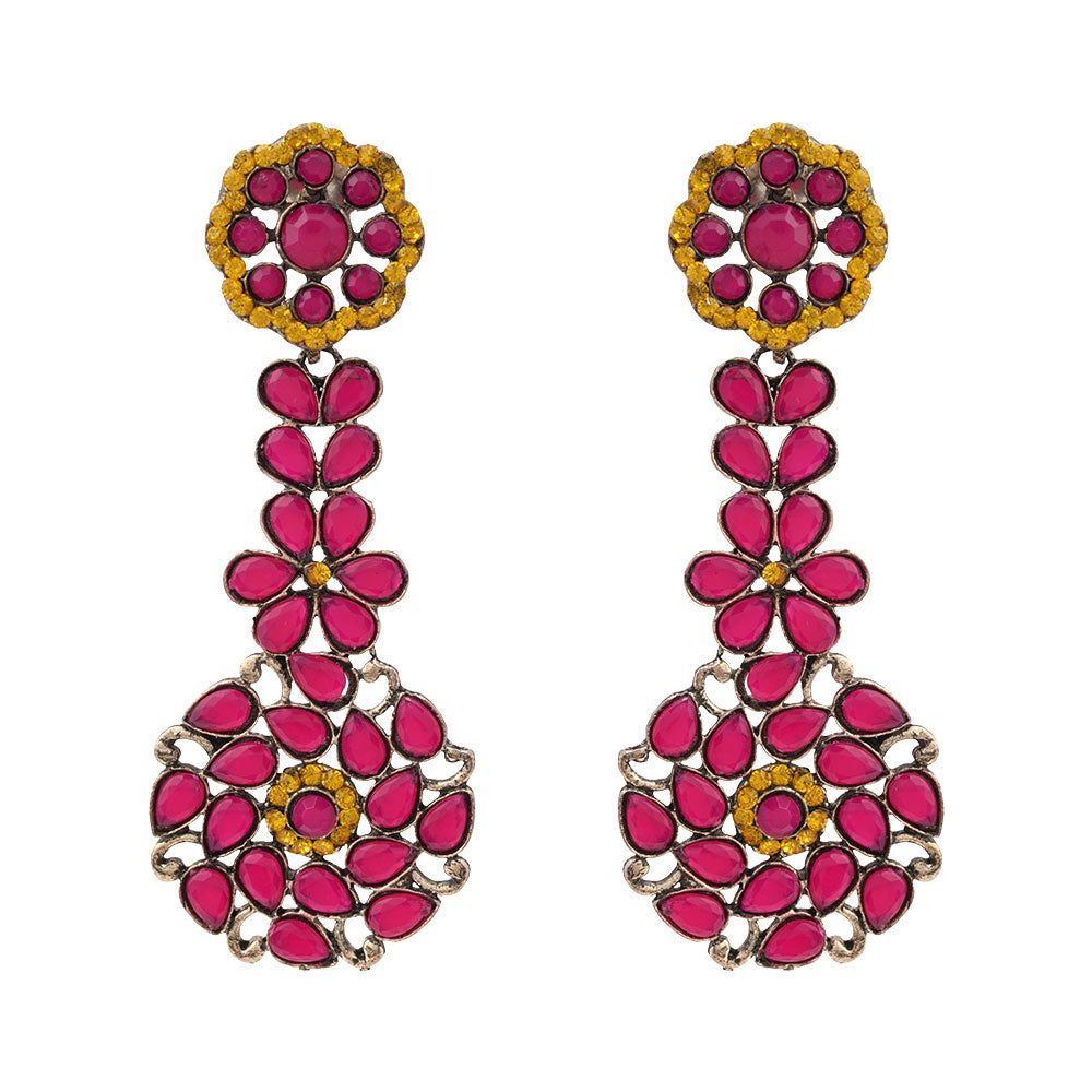Blossom Cascade stone studded dangler earrings (Multicolored)