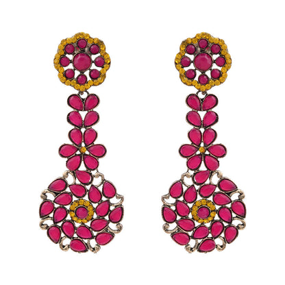 Blossom Cascade stone studded dangler earrings (Multicolored)