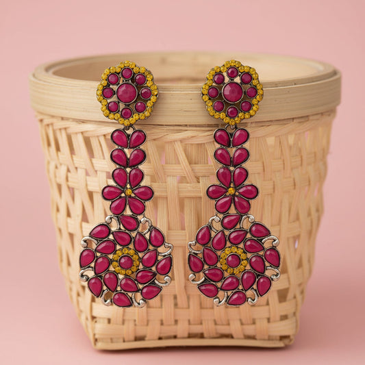 Blossom Cascade stone studded dangler earrings (Multicolored)