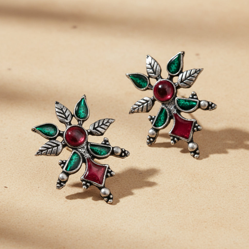 StylishKudi Oxidised Silver Jhumki&Stud Earring ComboSet for Women&girl