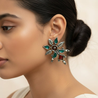 StylishKudi Oxidised Silver Jhumki&Stud Earring ComboSet for Women&girl