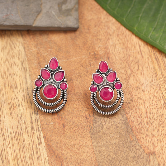 Aqua crown stone stud earrings (Red)