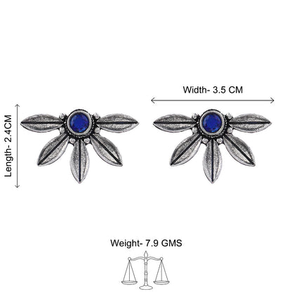 Carved Charm Dangler earrings (White) Crescent Bloom Oxidised Studs - Blue Combo set
