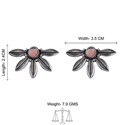 Carved Charm Dangler earrings (White) Crescent Bloom Oxidised Studs - Light Orange Combo set