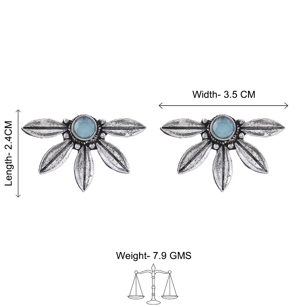 Carved Charm Dangler earrings (White) Crescent Bloom Oxidised Studs - Mint Combo set