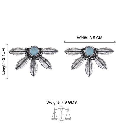 Carved Charm Dangler earrings (White) Crescent Bloom Oxidised Studs - Mint Combo set