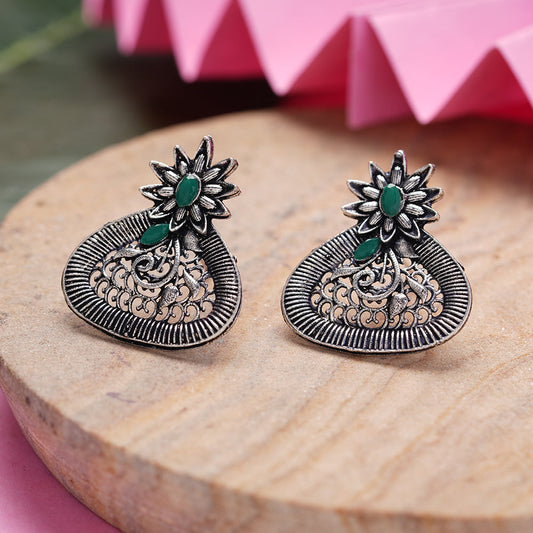 Glint stone studded stud earrings (Green)