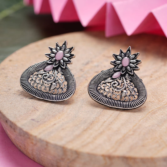 Glint stone studded stud earrings (Baby Pink)