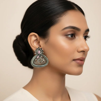 Peacock glow stone studded dangler & Glint stone studded stud Combo set