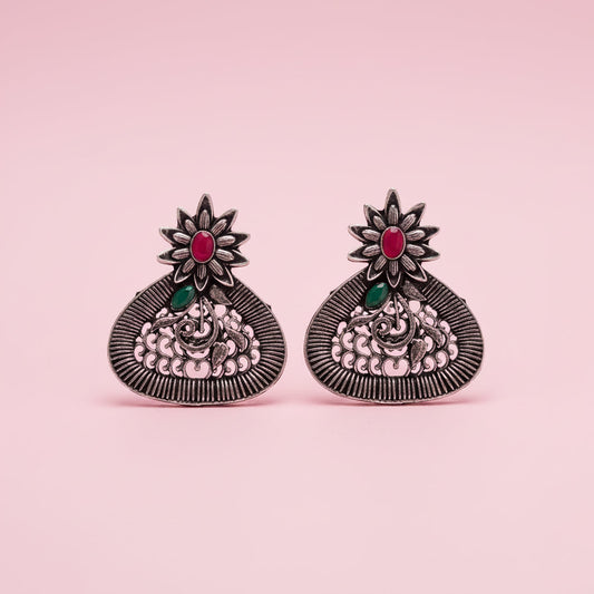 Glint stone studded stud earrings (Multicolored)