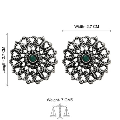 Peacock glow stone studded dangler & Wildflower oxidised stud Combo set