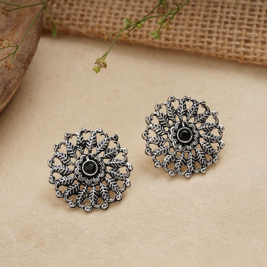 Wildflower oxidised stud earrings (Black)