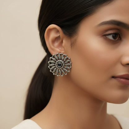 Peacock glow stone studded dangler earrings &Wildflower oxidised stud earrings Combo set for Women and Girl