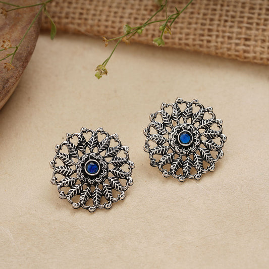 Wildflower oxidised stud earrings (Blue)