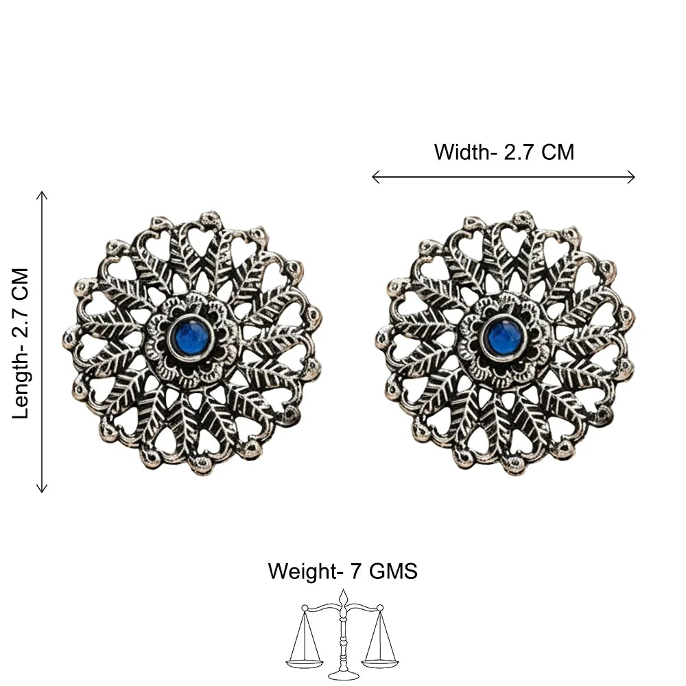 Peacock glow stone studded dangler & Wildflower oxidised stud Combo set