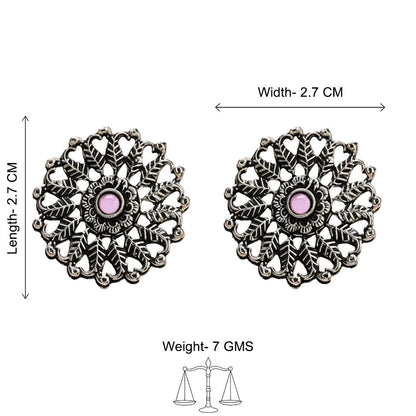 Peacock glow stone studded dangler & Wildflower oxidised stud Combo set