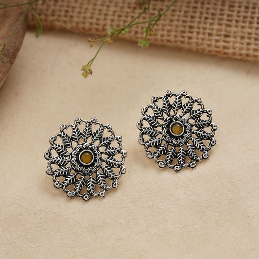 Wildflower oxidised stud earrings (Yellow)