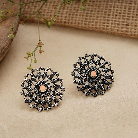 Wildflower oxidised stud earrings (Light Orange)