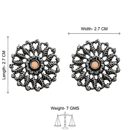 Peacock glow stone studded dangler & Wildflower oxidised stud Combo set