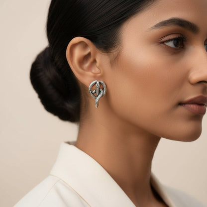 Peacock glow stone studded dangler earrings &Swirly snake oxidised stud earrings Combo set for Women and Girl