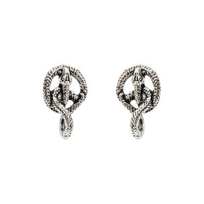 Leaf Cascade jhumki earrings (Red) Swirly snake oxidised stud earrings (Silver) Combo set